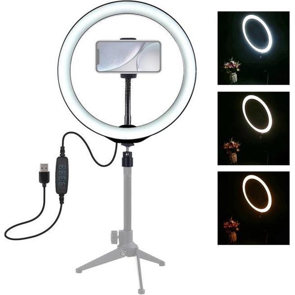 Puluz Ring of Light 10.2 inch/26CM - USB 3 Dimbare LED Ringlamp met telefoonhouder – LED Ringlight – Vlogging LED Ring – Make-up lamp - Ringlamp