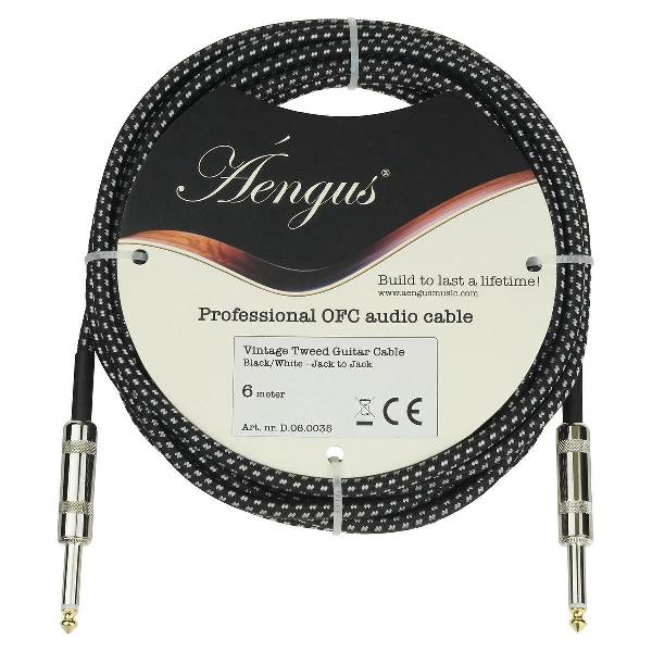 Áengus Black Tweed Gitaarkabel - Instrument kabel - 6 meter - 6.35mm mono jack plug recht/recht - zw