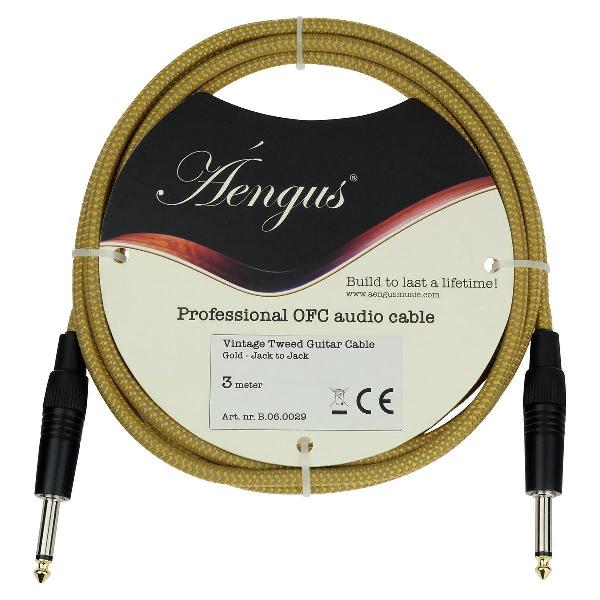 Áengus Gold Tweed Gitaarkabel - instrumentkabel 3 meter - 6.35mm mono jack plug recht/recht - goud