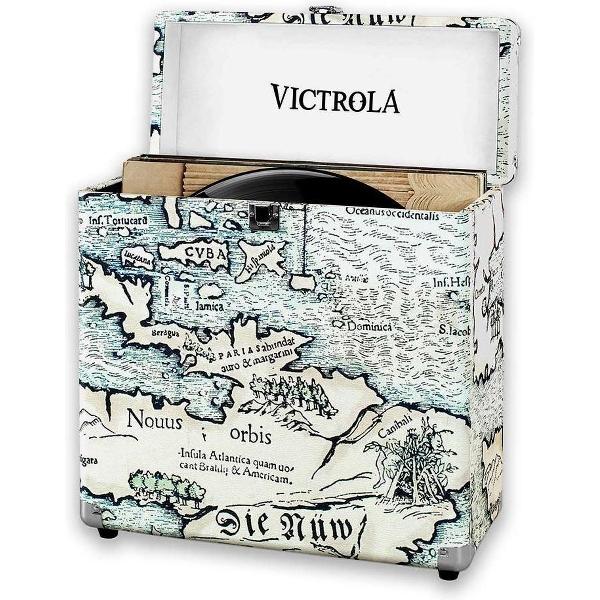 Victrola Retro Platenkoffer met Vintage Opdruk Wit