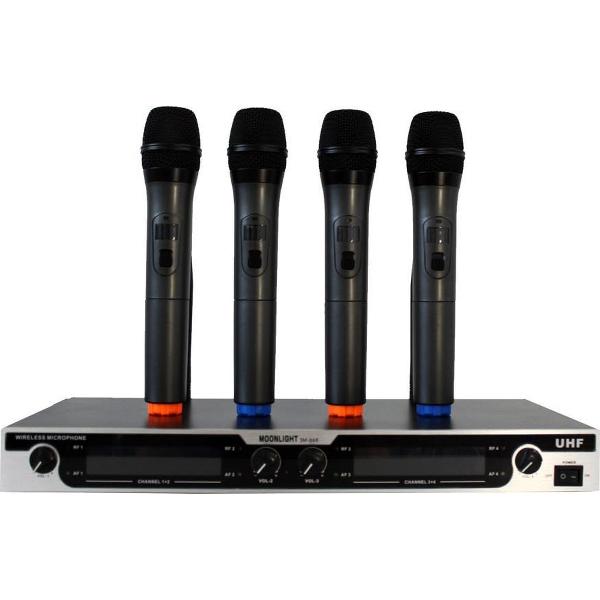 Draadloze 4 kanaals VHF microfoon set 4x hand microfoons (Moonlight)