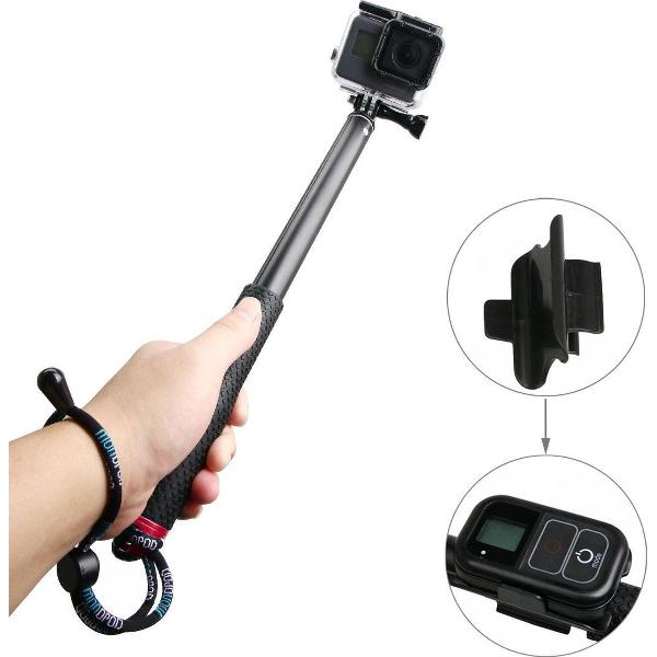 Handheld Aluminium Uitschuifbare paal Monopod met schroef & riem & afstandsbediening Gesp voor GoPro HERO5 sessie / 5/4 sessie / 4/3 + / 3/2/1, Xiaoyi Sport camera's, aanpassing lengte: 36-110cm (zwart)