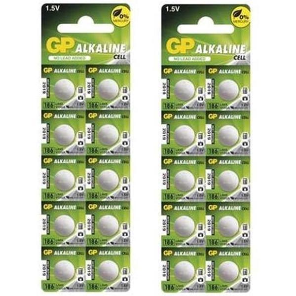 20 Stuks (2 Blisters a 10st) - GP 186A, LR43, AG12, D186, L1142, V12GA 1.5v Alkaline knoopcel batterij