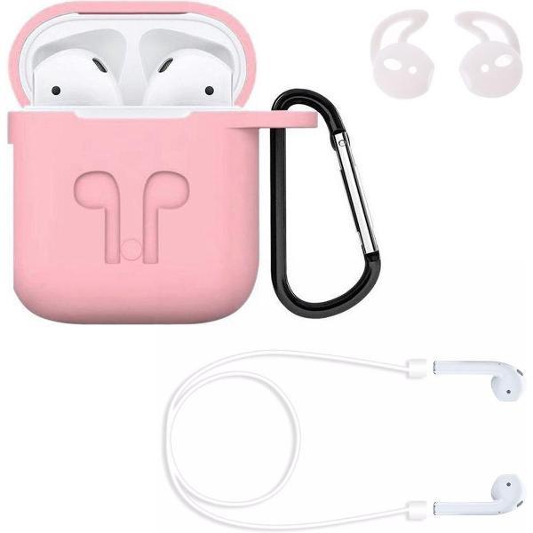KELERINO. Hoesje voor Airpods 1 / 2 - 3 in 1 set (Case voor Airpods + strap + earhoox) - Roze