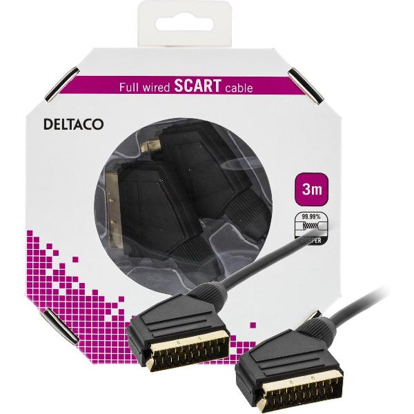 DELTACO DEL-131A-K - SCART-kabel, zwart - 3 meter