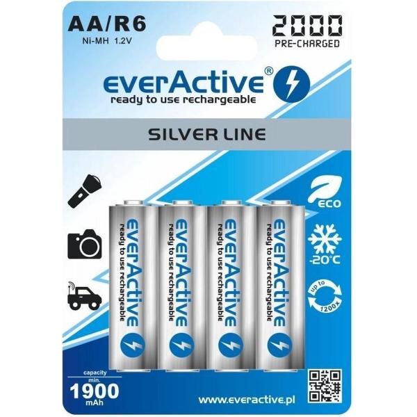 4x batterijen 2000mAh Oplaadbaar everActive Ni-MH R6 AA 2000 mAh Silver Line BL170