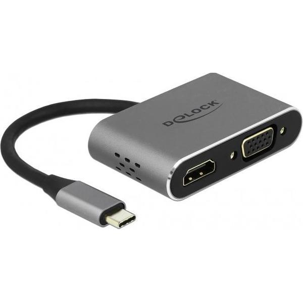 DeLOCK Premium USB-C naar HDMI en VGA splitter en USB-A en USB-C PD poort met DP Alt Mode / zwart - 0,10 meter