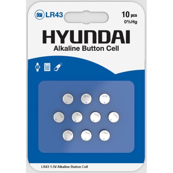 Hyundai - LR43 Knoopcel Batterij - Alkaline - 10 stuks