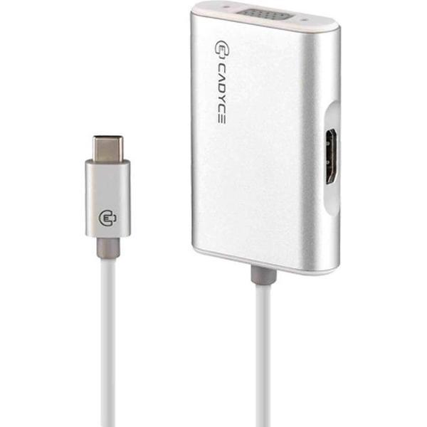 Cadyce USB-C to HDMI & VGA Adapter | Thunderbolt 3 | HDMI 4K Beeldkwaliteit | VGA Full HD | Plug & Play | Zilver