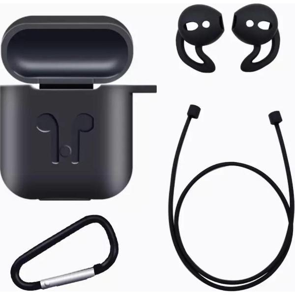 Siliconen Hoes - 4-in-1- Zwart - voor Apple Airpods 1 en 2