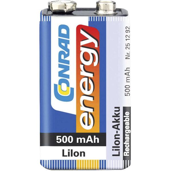 Oplaadbare 9V batterij (blok) Conrad energy 6LR61 Li-ion 7.4 V 500 mAh 1 stuk(s)
