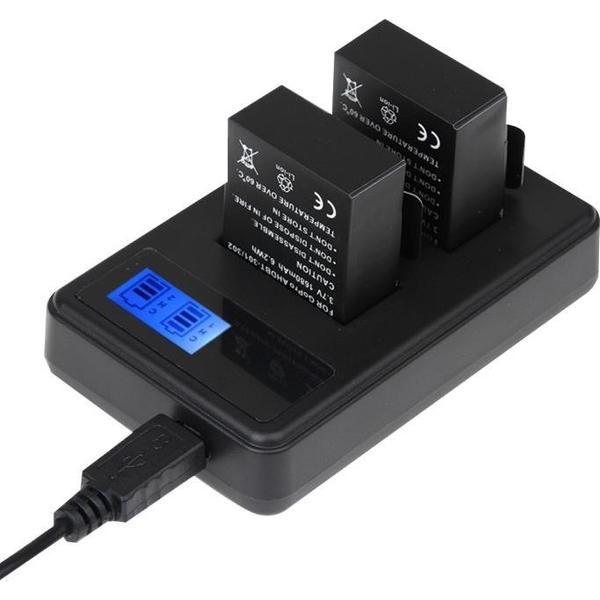 Dubbele externe batterij oplader met LCD display en kabel voor GoPro Hero 7 - Zwart
