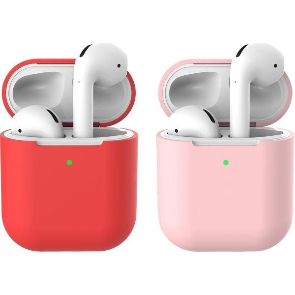 2 beschermhoesjes voor Apple Airpods - Rood & Roze - Siliconen case geschikt voor Apple Airpods 1 & 2