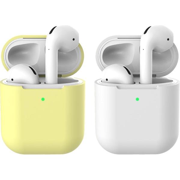 2 beschermhoesjes voor Apple Airpods - Geel & Wit - Siliconen case geschikt voor Apple Airpods 1 & 2