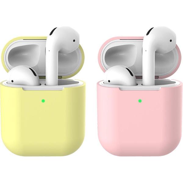 2 beschermhoesjes voor Apple Airpods - Geel & Roze - Siliconen case geschikt voor Apple Airpods 1 & 2