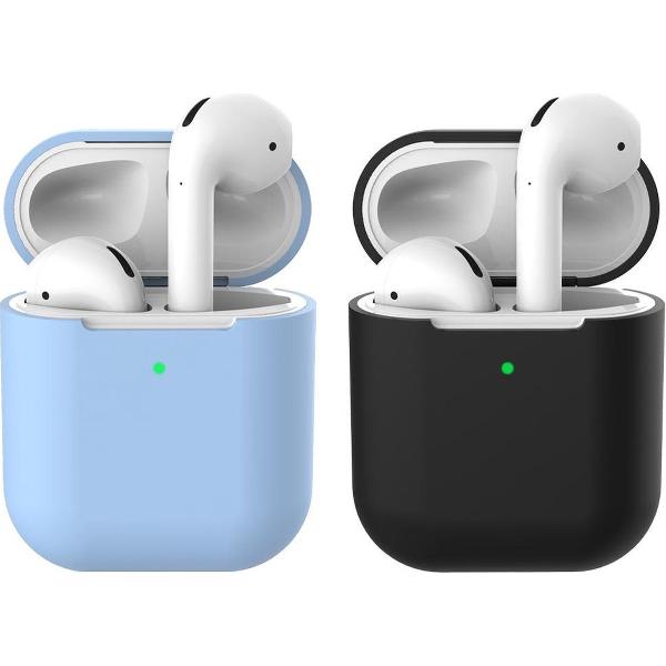 2 beschermhoesjes voor Apple Airpods - Licht Blauw & Zwart - Siliconen case geschikt voor Apple Airpods 1 & 2