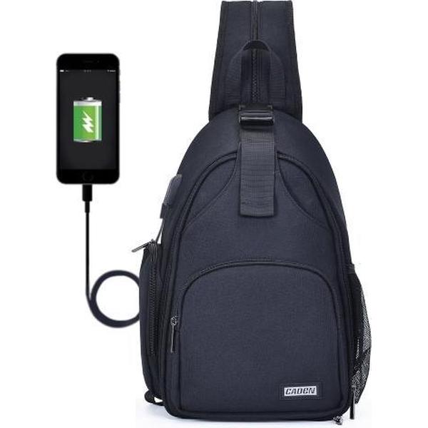 CADeN D17-2 Multifunctioneel Nylon Schokbestendig Krasbestendig Messenger Enkele / Schouders Tas Rugzak Outdoor SLR Camera Fotografie Rugzak Tas met USB-poort & Rits Voorzak (Zwart)