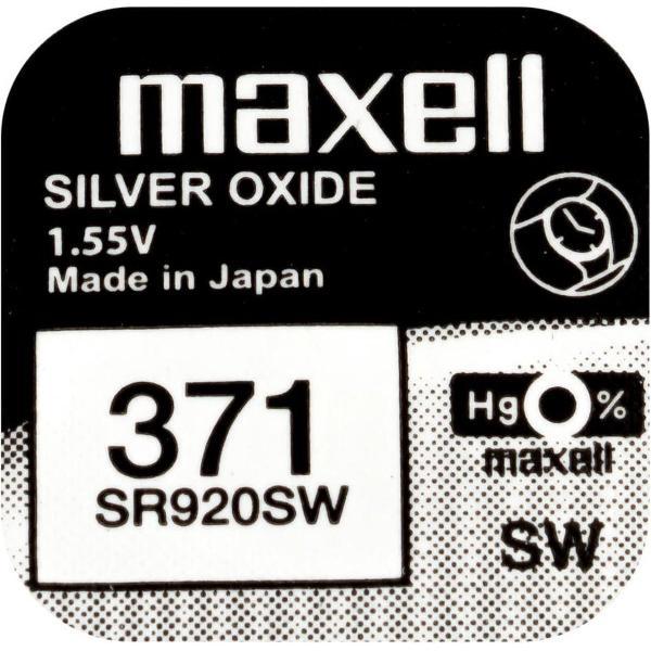 Maxell 371 / SR920SW zilveroxide knoopcel horlogebatterij 2 (twee) stuks