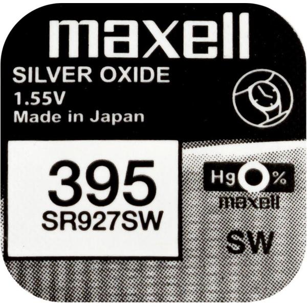 MAXELL 395 / SR927SW zilveroxide knoopcel horlogebatterij 2 (twee) stuks