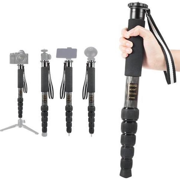 BEXIN P306C Portable Travel Outdoor DSLR Camera Carbon Fiber Monopod Holder (Zwart)