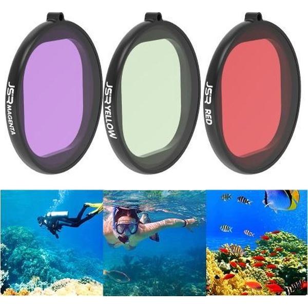 JSR ronde behuizing duiken 3 in 1 rood + geel + paars lensfilter voor GoPro HERO8 Black