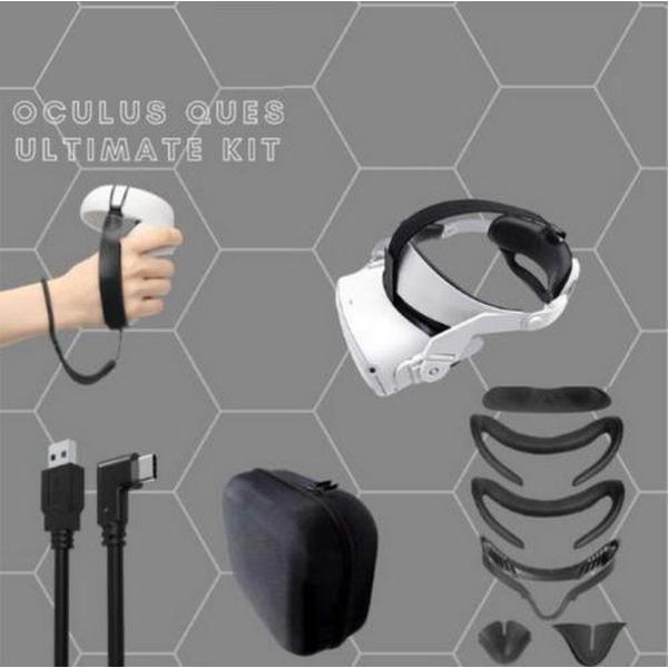 Oculus Quest 2 VR Accessoires - Ultimate kit - Elite trap 2.0 - Face Kit - Oculus Link kabel - Knuckle Strap - Case - VR accessoires - Oculus Quest 2 - Zwart