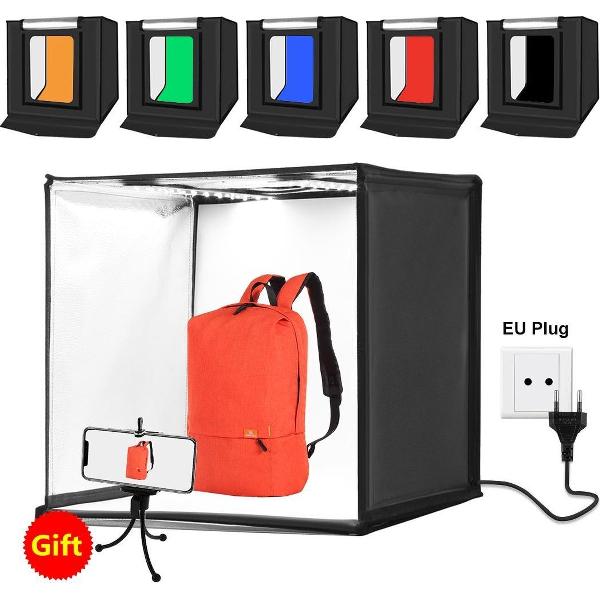 PULUZ Fotostudio Light Box Portable 60 x 60 x 60 cm Light Tent LED 5500K Mini 60W Fotografie Studio Tent Kit met 6 verwijderbare achtergrond (zwart oranje wit groen blauw rood)