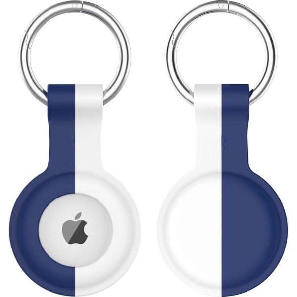 Apple AirTag Sleutelhanger Siliconen Bescherm Hoes Blauw Wit