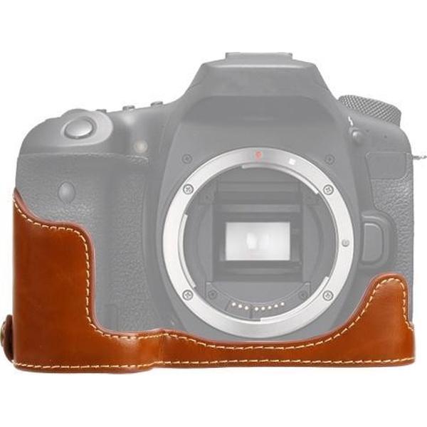 1/4 inch schroefdraad PU lederen camera halve behuizing basis voor Canon EOS 90D (bruin)