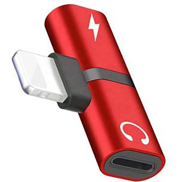 Audio Adapter Splitter Rood - Opladen en Audio Beluisteren - iPhone - iPad - Nieuw Model