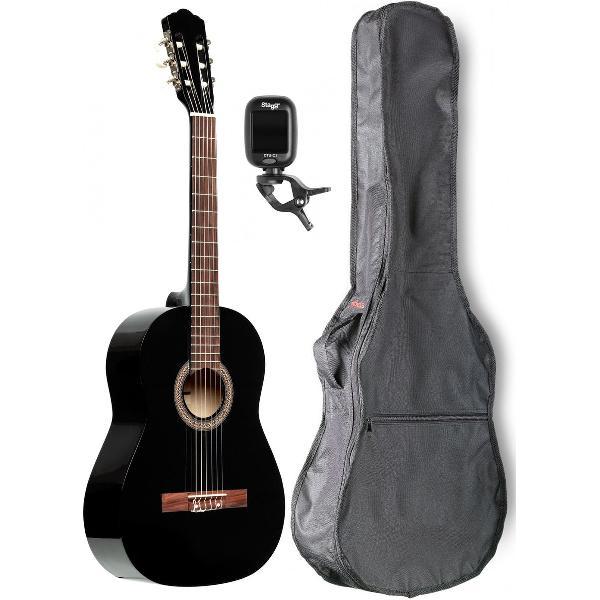 Stagg 4/4 zwarte klassieke gitaar (SCL50BLK) pakket met draagtas en stemapparaat