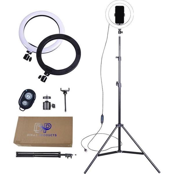 LED ring lamp - Verstelbaar statief 186cm - LED 26cm/10inch - Bluetooth remote en smartphone houder - 3 Lichtstanden