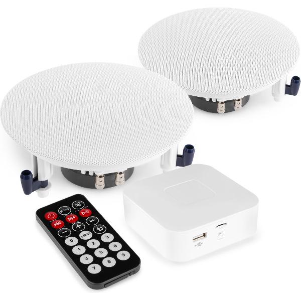 Speakers voor buiten - Muziekinstallatie met versterker met Bluetooth en 2 plafondspeakers - Ideaal voor terras, overkapping, etc.