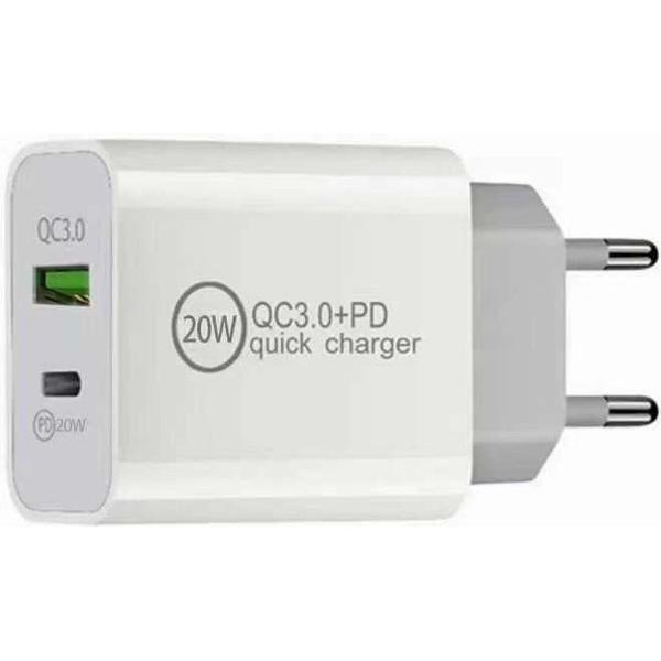 Nieuwste Inmax 2 in 1 USB & USB-C 20 watt snellader lichtnetadapter voor Apple, Samsung en alle andere USB-C