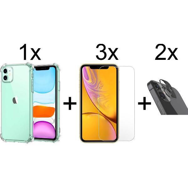 iPhone 12 hoesje shock proof case cover transparant - 3x iPhone 12 Screenprotector + 2x Camera Lens Screen Protector