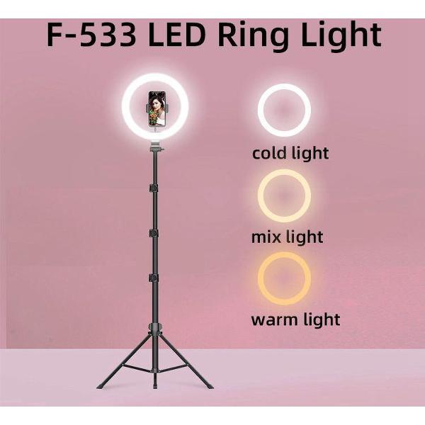 Save Steve Sterke Ringlamp Met Statief1.80cm- 3 Lichtkleuren - Voor smartphone-USB 10 inch- LED LICHT -Tiktok Ringlamp- 100-240V - - 360 graden draaibaar - Telefoonhouder
