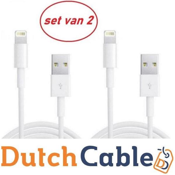 Dutch Cable Apple Lightning kabel - 2m Oplaadkabel voor Apple iPhone XR / XS Max / XS / 8 (Plus) / 7 / 6 + voor Apple iPad 9.7 (2018 / 2017) / Pro / Mini / 2/3/4 Set 2 stuks