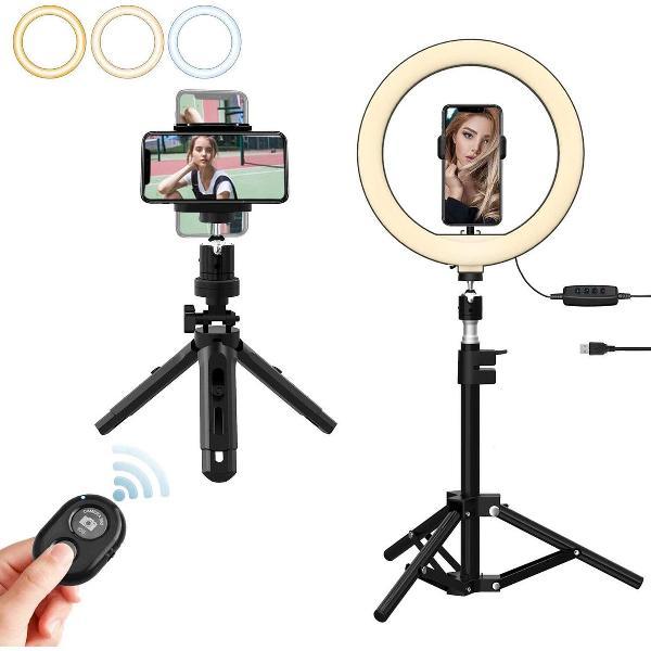 ringlight met statief - ZINAPS Selfie Ring Light Uktunu LED Ring Light Lamp Tripod Tafel Ring licht met Tripod verduisteren Wireless Receiver 3 Lighting Modes voor mooie foto's of video-opnamen