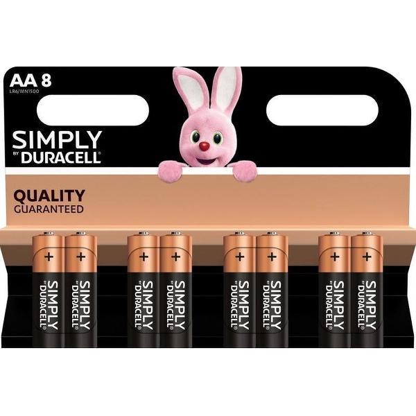 Set van 8x Duracell AA Simply batterijen 1.5 V - alkaline - LR6 MN1500 - Batterijen pack