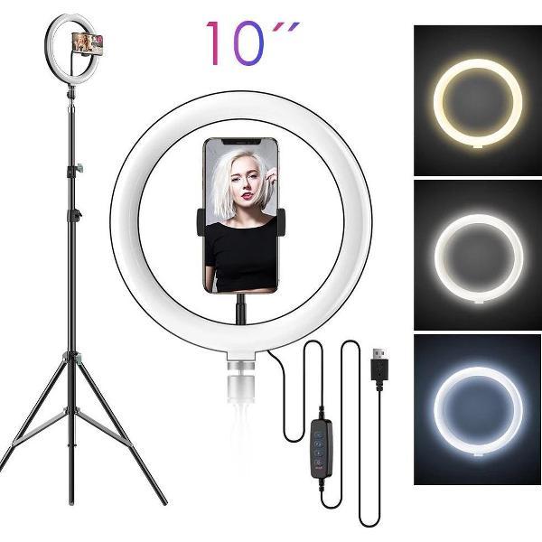LED ringlamp met statief met telefoonhouder - Ring lamp - Selfie lamp - Studio lamp - verstelbaar tot 2,10m - Make-up lamp - TikTok - ringlight - vloggen - Flitser