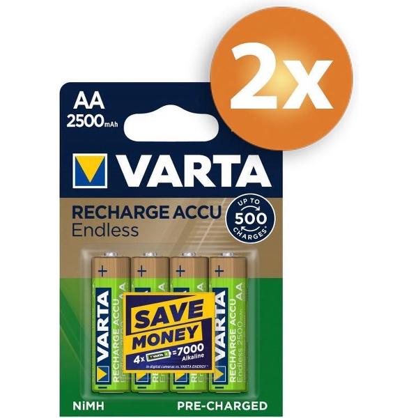 Varta Endless AA 2500mAh oplaadbare batterijen - 8 stuks