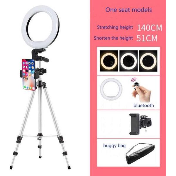 Sandesen Statief LED ringlamp telefoonhouder 140cm hoog, met bluetooth en afstandsbediening