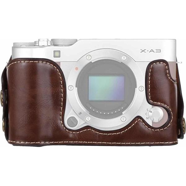 1/4 inch draad PU lederen camera half behuizing basis voor FUJIFILM X-A3 / X-A10 (koffie)