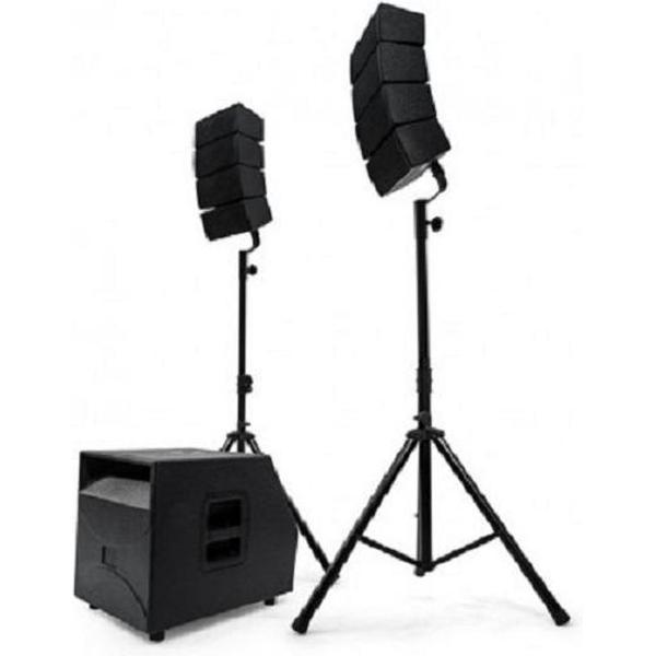 Alecto PAS-500 SUB - Set van 2x4 line array speakers, 1 subwoofer en 2 statieven, zwart