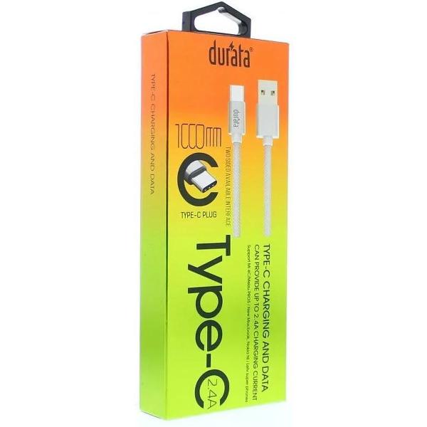 Durata DR-LS601 Nylon 1 Meter Type-C / USB-C kabel / Oplaadkabel / Oplaad Kabel voor Samsung / Sony / Huawei / Motorola / Oppo / OnePlus / HTC / Xiaomi / Alcatel