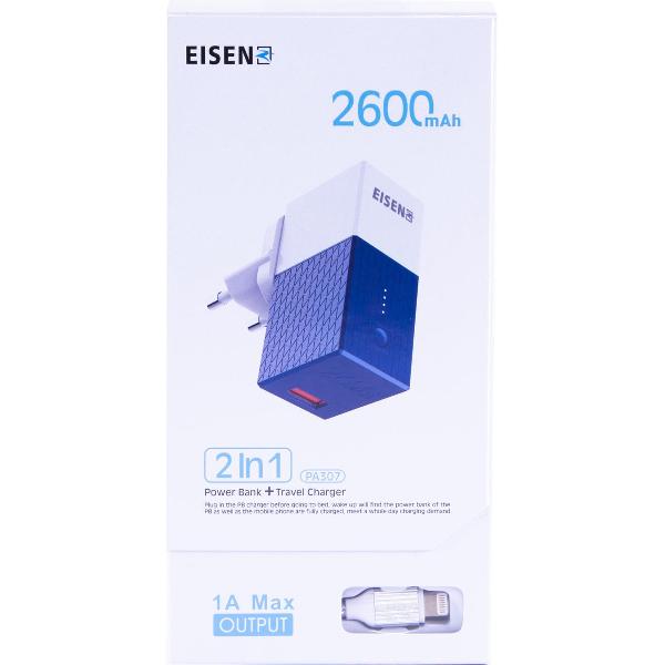 Eisenz PA307 2 in 1 POWER BANK + OPLADER Met iPhone Kabel