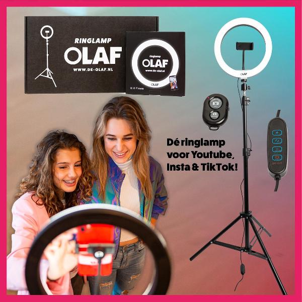 OLAF Premium Ringlamp - Tiktok lamp - Ringlight - 10inch - Standaard/statief - 160cm - LED verlichting - Make-Up lamp - Selfielamp - Studiolamp - Influencer - Youtube - Instagram - Telefoon - Telefoonhouder- Fotografie -Afstandsbediening - TikToklamp