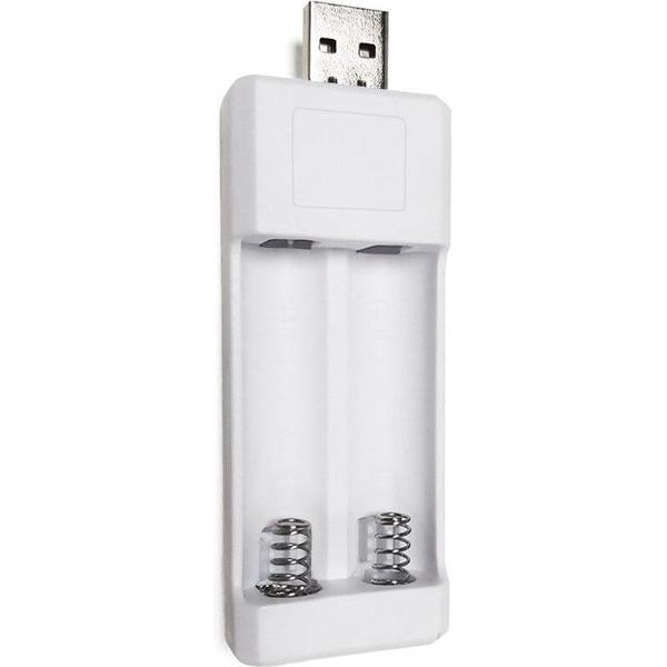 DrPhone BD4 – USB Batterij lader - Oplader - 2 Poorten - AA – AAA - Oplaadbaar - Wit