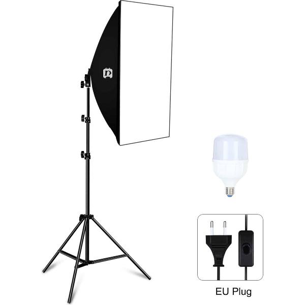 PULUZ 50x70cm Studio Softbox + 1.6m Statiefbevestiging + Enkele E27 30W 5700K Wit Licht LED Gloeilamp Fotografie Verlichtingsset (EU-stekker)