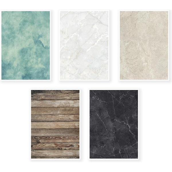 BloggerBackdrops™ | Backdrop als fotografie achtergrond: Set van 5 | Marmer & Hout voor productfotografie | Backdrops fotografie